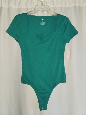 Teal Green Short-Sleeve Women One-Piece Bodysuit Size M #sculpting #form-fitting